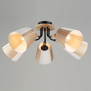Люстра N5144/5 BK+WOOD черный 5х40W E27 d610 h270, QH22 Люстра N5144/5 BK+WOOD черный 5х40W E27 d610 h270, QH22